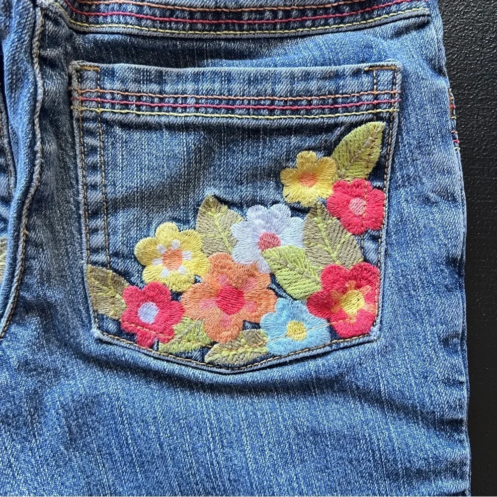 Y2K Gymboree Floral Embroidered Denim Capri Jeans Girls Size 5